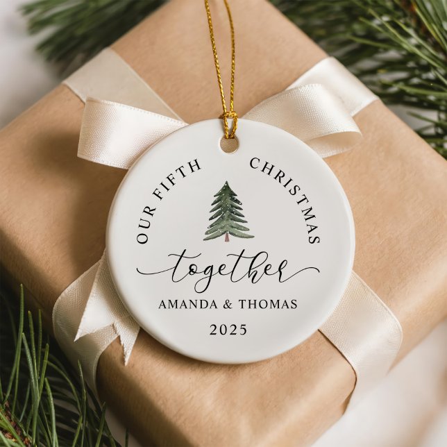 Modern Our Christmas Together Couples Anniversary Julgransprydnad Keramik (Skapare uppladdad)