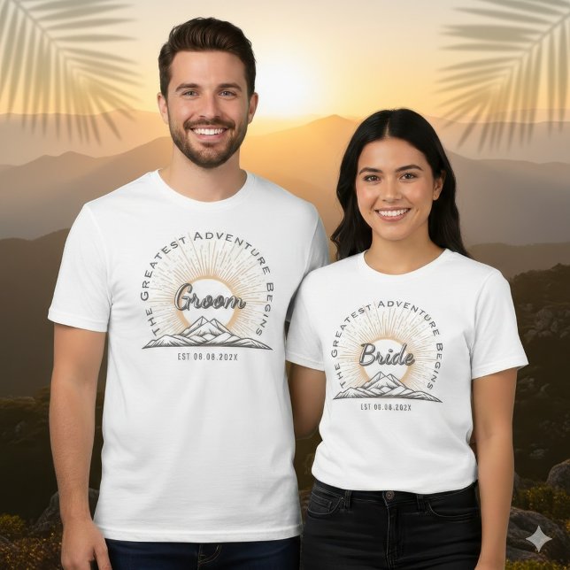 Modern Outdoor Groom Greatest Adventure Custom T Shirt (Groom The Greatest Adventure Begins Vintage Mountain Wedding T-Shirt)