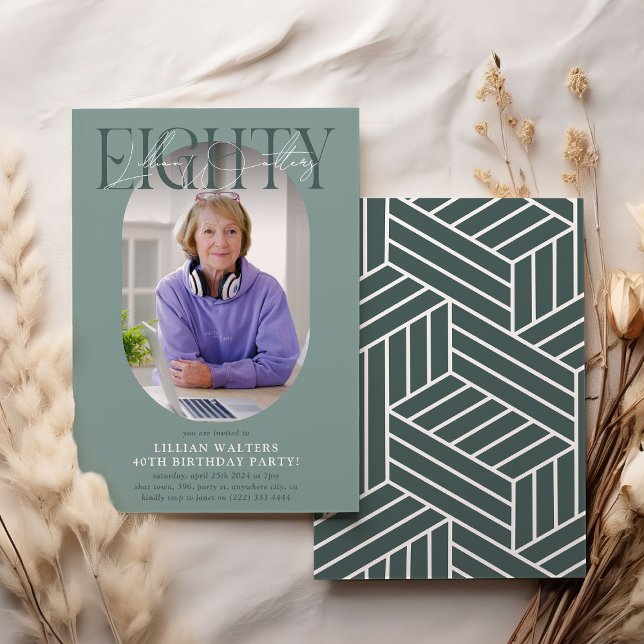 Modern oval foto- och signatur 80-årsfirande inbjudningar (Skapare uppladdad)