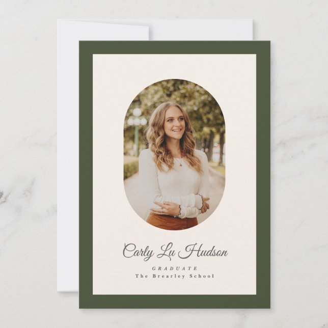 Modern Oval Green High School Photo Graduate Meddelande (Framsida)