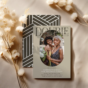 Modern oval Photo & Namnteckning Dubbla Birthday Inbjudningar