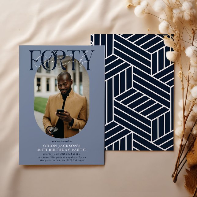 Modern oval Photo och Namnteckning 40:e födelsedag Inbjudningar (Skapare uppladdad)