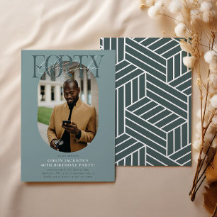 Modern oval Photo och Namnteckning 40:e födelsedag Inbjudningar