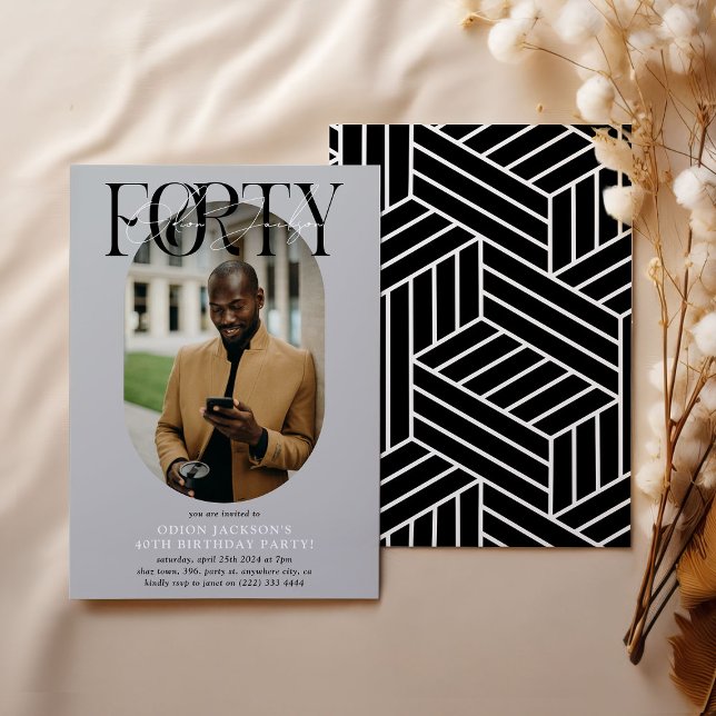 Modern oval Photo och Namnteckning 40:e födelsedag Inbjudningar (Skapare uppladdad)