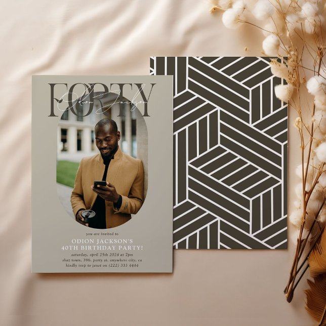 Modern oval Photo och Namnteckning 40:e födelsedag Inbjudningar (Skapare uppladdad)