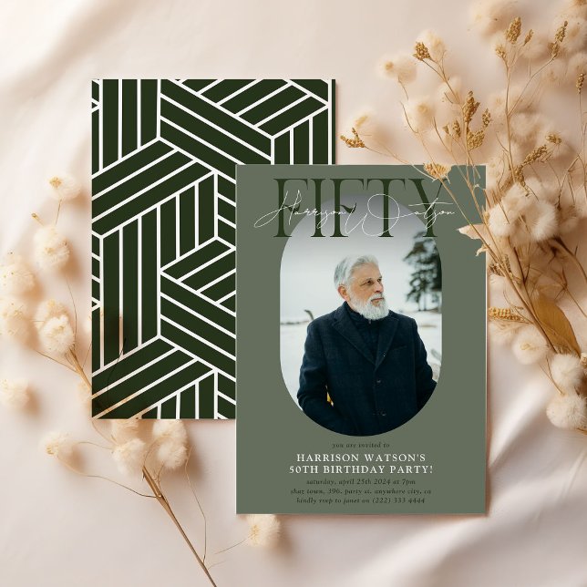 Modern oval Photo och Namnteckning 50:e födelsedag Inbjudningar (Skapare uppladdad)