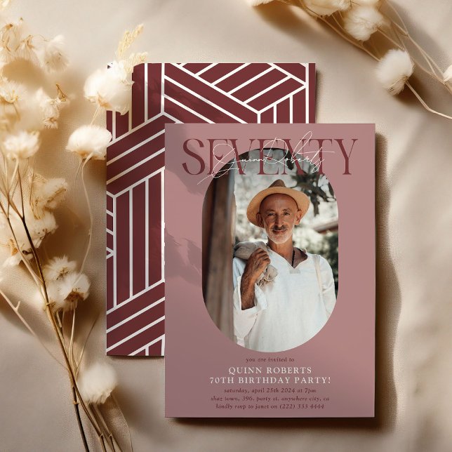 Modern oval Photo och Namnteckning 70:e födelsedag Inbjudningar (Skapare uppladdad)
