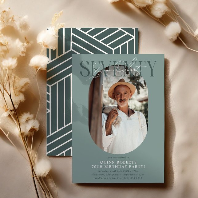 Modern oval Photo och Namnteckning 70:e födelsedag Inbjudningar (Skapare uppladdad)