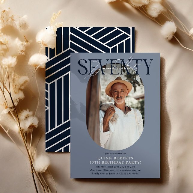 Modern oval Photo och Namnteckning 70:e födelsedag Inbjudningar (Skapare uppladdad)