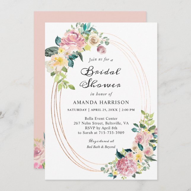 Modern Oval Ram Pastel Blommigt Möhippa Inbjudningar (Fram/baksida)