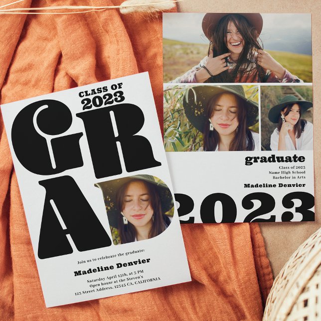 Modern, överdimensionerad Grad 4-bild 2023 student Inbjudningar (Skapare uppladdad)