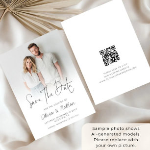 Modern överlagring av QR-kod för bröllopsfoto Spara Datumet