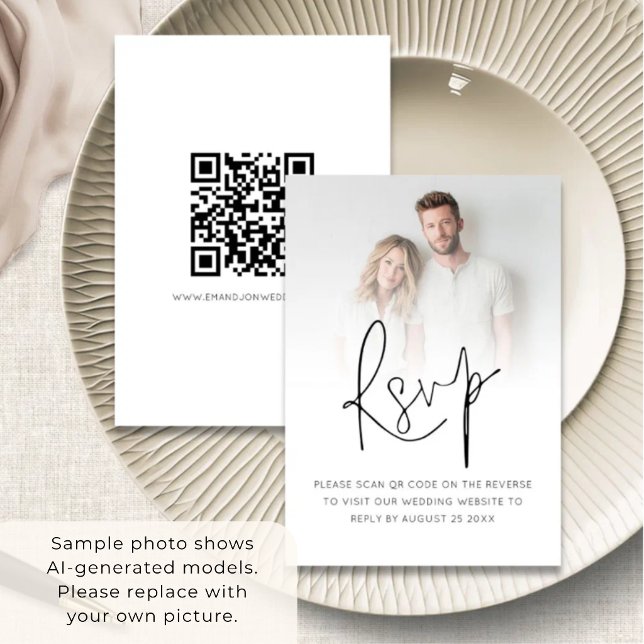 Modern överlagringsskript QR-kod Bröllop OSA Kort (Skapare uppladdad)
