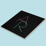 Modern överlappande Initialer | Rosa Turcos Black Kakelplatta<br><div class="desc">Coola, modernt överlappande initialer.</div>