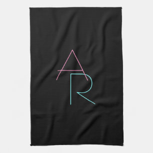Modern överlappande Initialer Rosa Turcos Black Kökshandduk