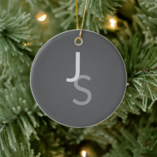 Modern överlappande monogrammed Initialer Grått Julgransprydnad Keramik
