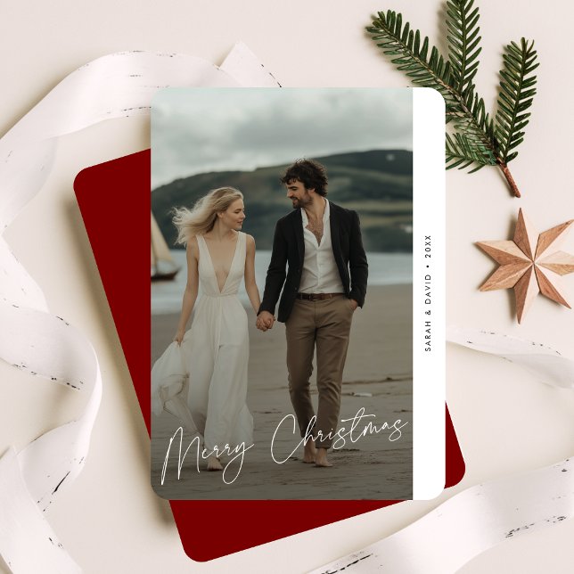 Modern Overlay Red Beach Photo Nautical Jul Julkort (Skapare uppladdad)