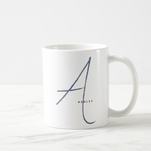 Modern Oversifierad Monogram Initial & Namn Kaffemugg (Höger)