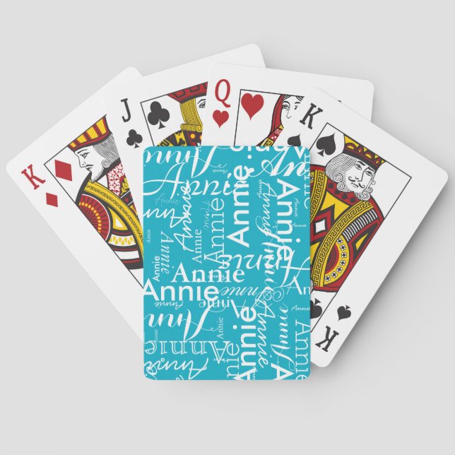 Modern Oversifierad upprepande Namn Azure Blue Casinokort (Baksidan)