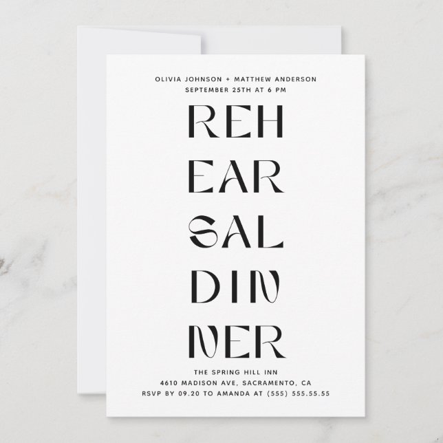 Modern Övningsmiddag | Redaktionell Typografi Inbjudningar (Framsida)