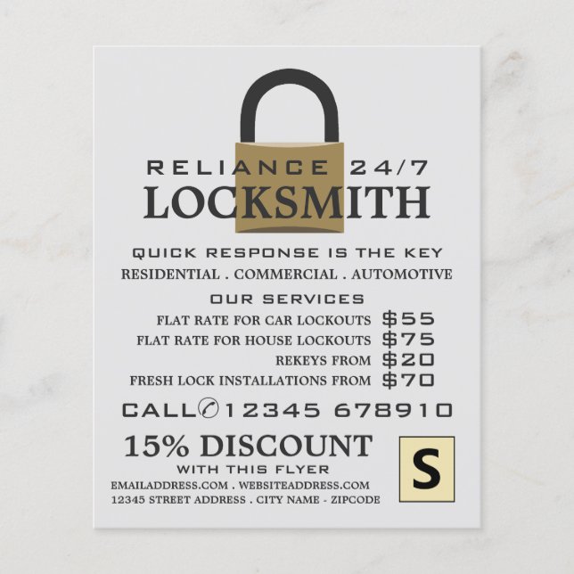 Modern Padlock, Locksmith Advertising Flyer (Framsidan)