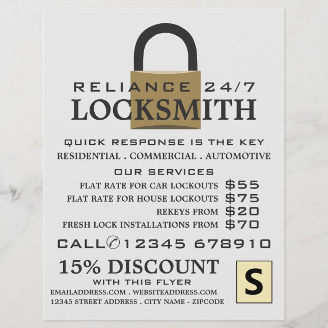 Modern Padlock, Locksmith Advertising Flyer (Framsidan)