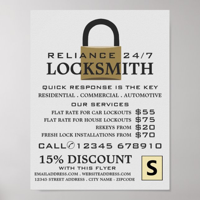 Modern Padlock, Locksmith-reklam Poster (Framsidan)