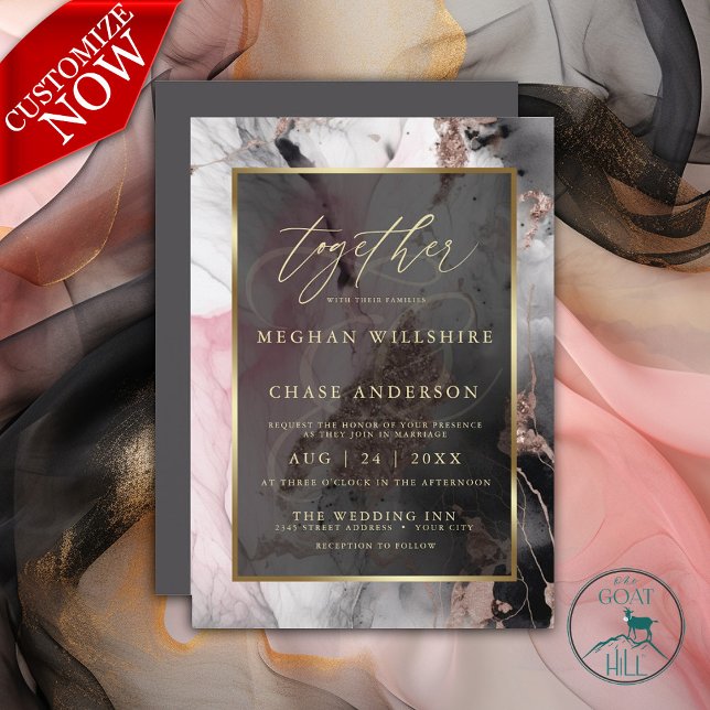 Modern Paint Abstrakt Ro Charcol och Guld Inbjudningar (Easy to Customize)