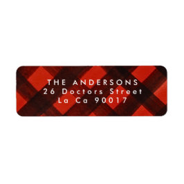 Modern Paint Red Black Plaid Christmas Returadress Etikett