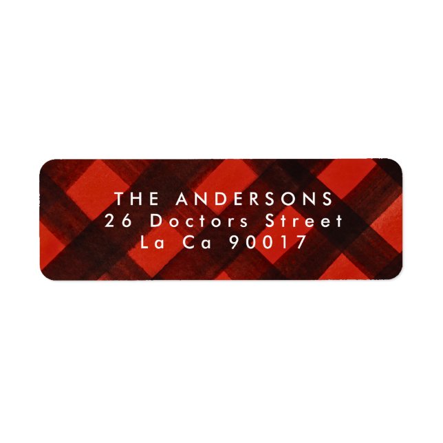 Modern Paint Red Black Plaid Christmas Returadress Etikett (Framsidan)