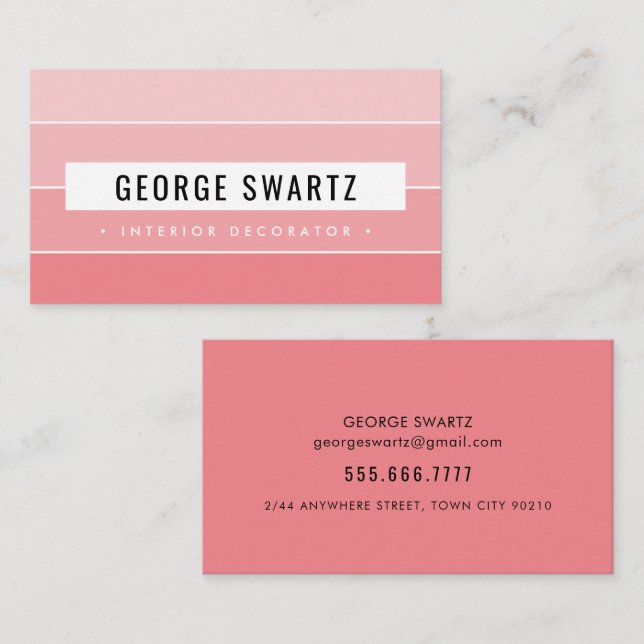 MODERN PAINT SWATCH simple fold coral rosa black Visitkort (Fram/baksida)