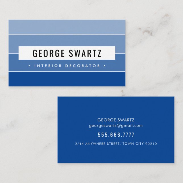 MODERN PAINT SWATCH simple fold royal blue black b Visitkort (Fram/baksida)