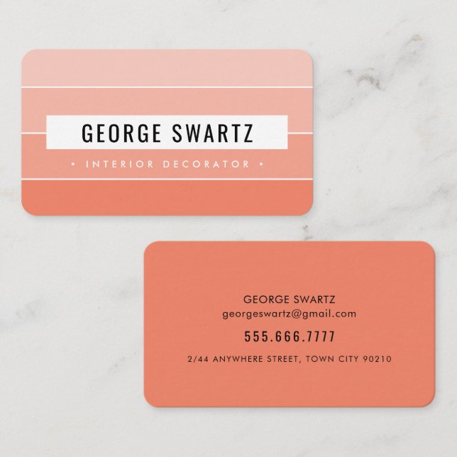 MODERN PAINT SWATCH - svart enkel fet orange Visitkort (Fram/baksida)