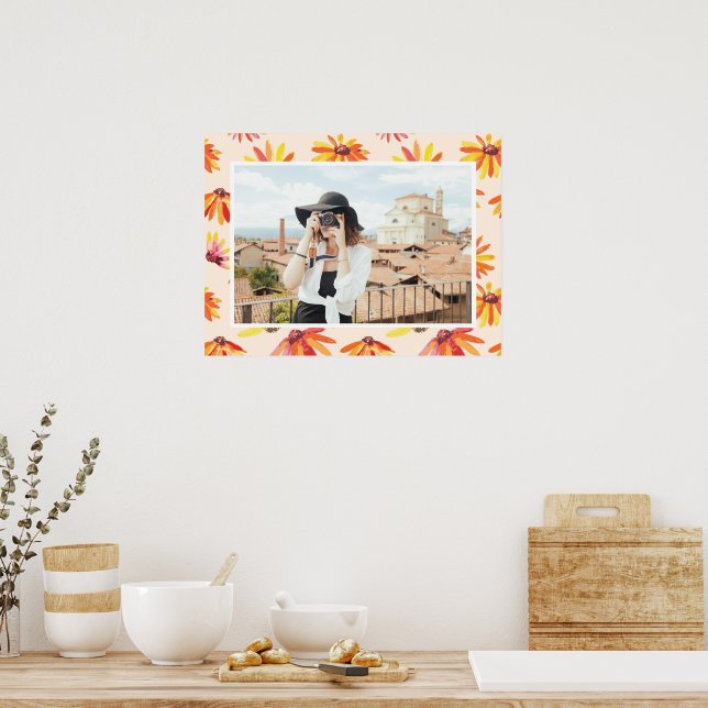 Modern Painted Orange Flowers Custom Photo Poster (Kök)