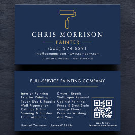 Modern Painter Navy Blue Gold QR Code Visitkort