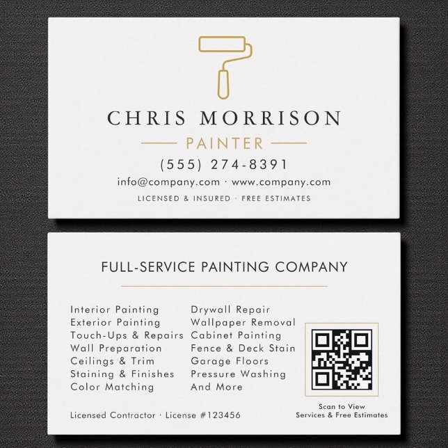 Modern Painter White Gold QR Code Visitkort (Skapare uppladdad)