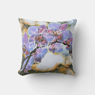 Modern Painting Lila Blue Orchid Flowers Kudde
