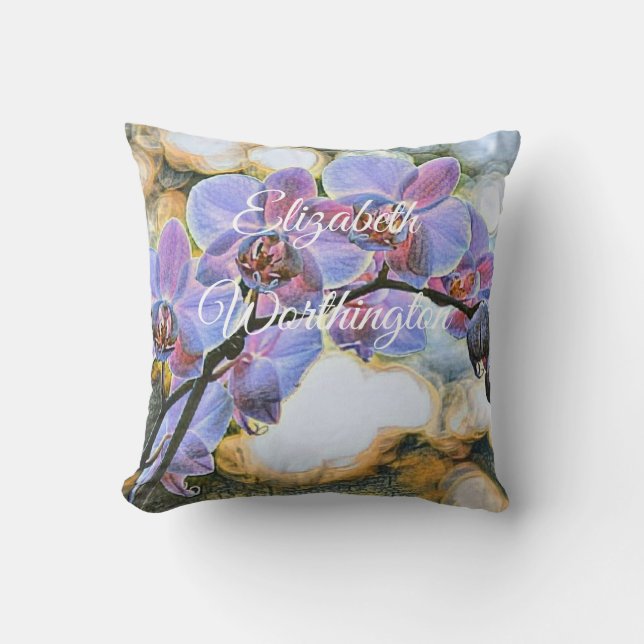 Modern Painting Lila Blue Orchid Flowers Kudde (Framsida)
