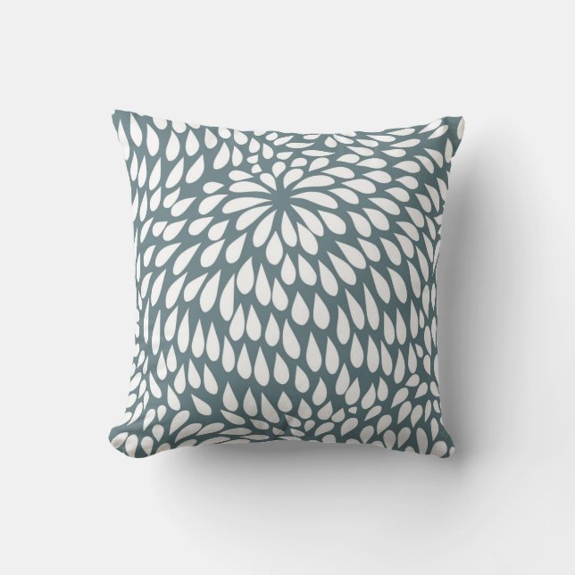 Modern Paisley blomma i blåttgrå färg och vit Kudde (Framsida)