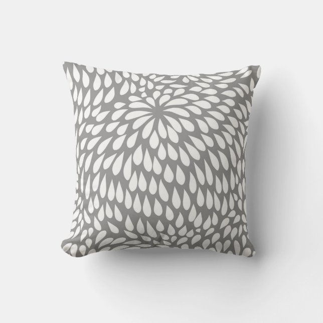 Modern Paisley blomma i grå färg och vit Kudde (Framsida)