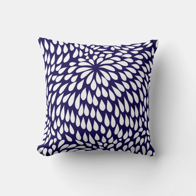 Modern Paisley blomma i koboltblått och vit Kudde (Framsida)