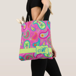 Modern Paisley Bright Rosa Monogram-Personlig Tygkasse