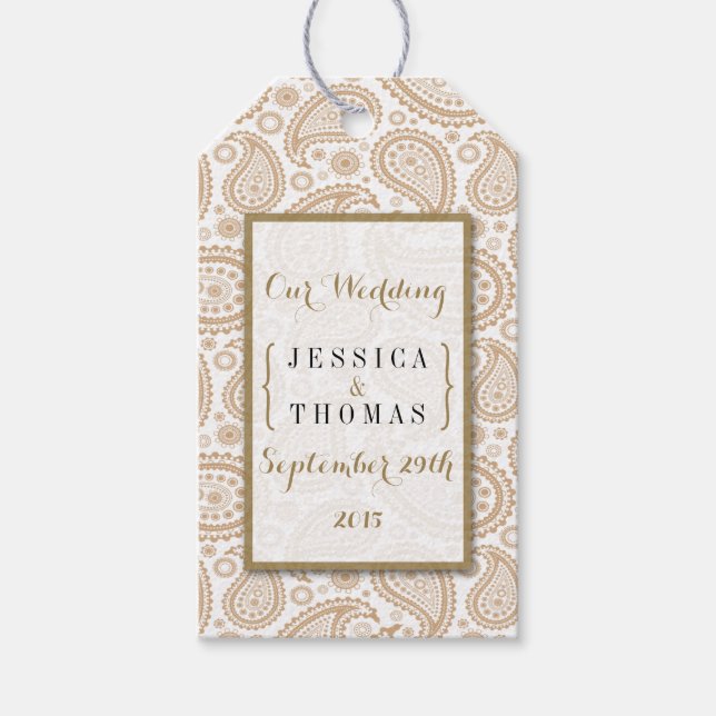 Modern Paisley Bröllop-samlingen - Brown Presentetikett (Framsidan)