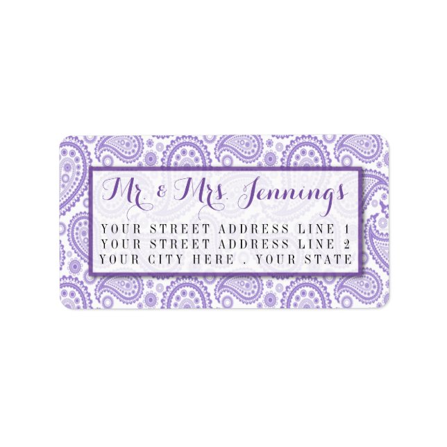Modern Paisley Bröllop-samlingen - Lila Adressetikett (Framsidan)