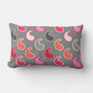 Modern Paisley mönster, Coral, Rosa på Grått/Grått Lumbarkudde