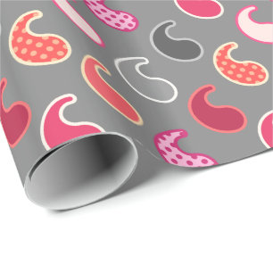 Modern Paisley mönster, Coral, Rosa på Grått/Grått Presentpapper