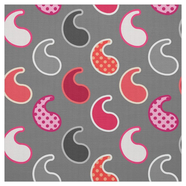 Modern Paisley mönster, Coral, Rosa på Grått/Grått Tyg (Provkarta)