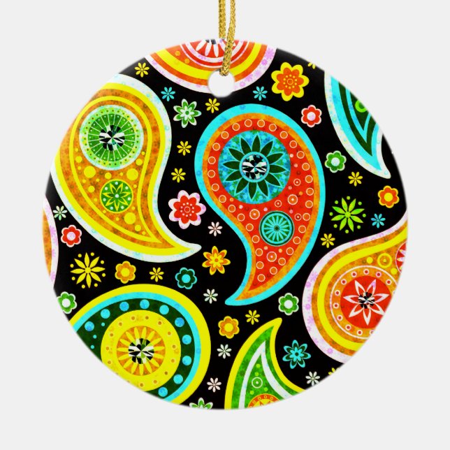 Modern Paisley Mönster - Diamond Studs Julgransprydnad Keramik (Framsidan)