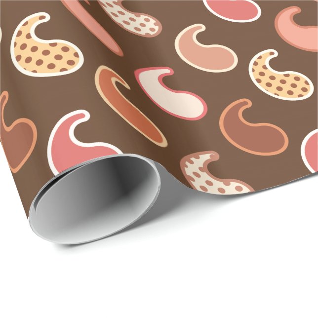 Modern Paisley mönster, Earth Tones, Cocoa Brown Presentpapper (Rullad Hörn)