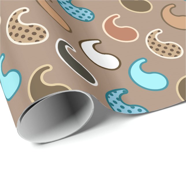 Modern Paisley mönster, Taupe, Turquise och Rust Presentpapper (Rullad Hörn)